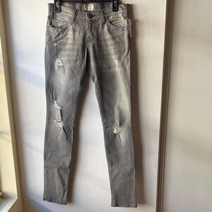 Current/Elliott Light Gray Distressed Skinny Jeans